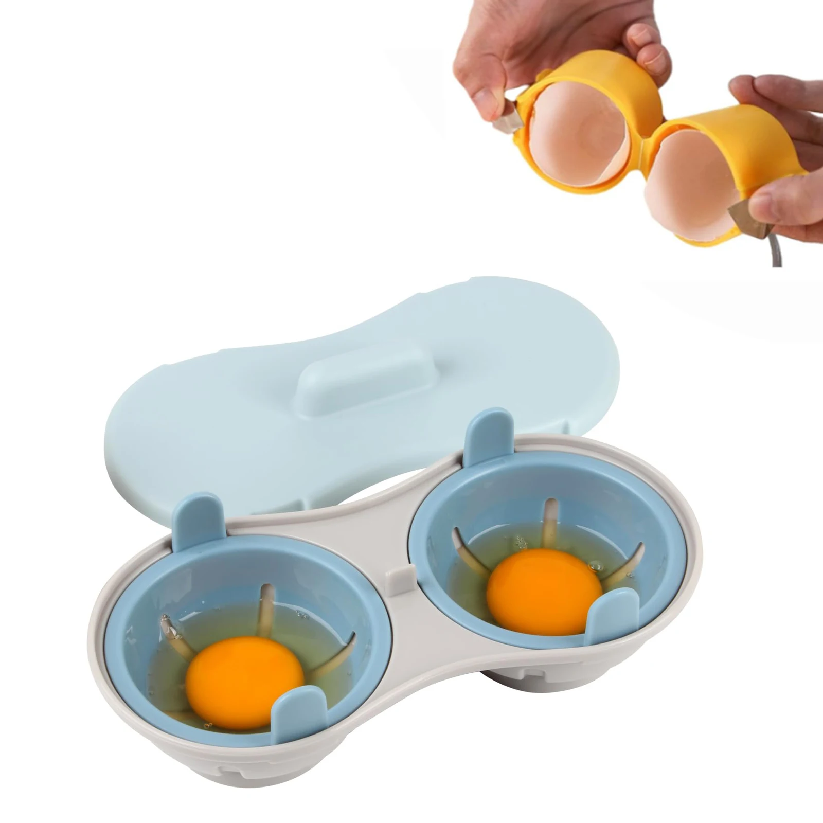 2-Cup Microwave Egg Poacher – Non-Stick Egg Cooker – Blue