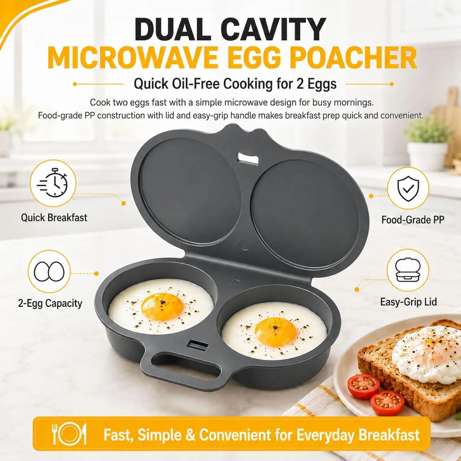 2-Piece Microwave Egg Poacher – 2-Egg Food-Grade Cooker - Image 2
