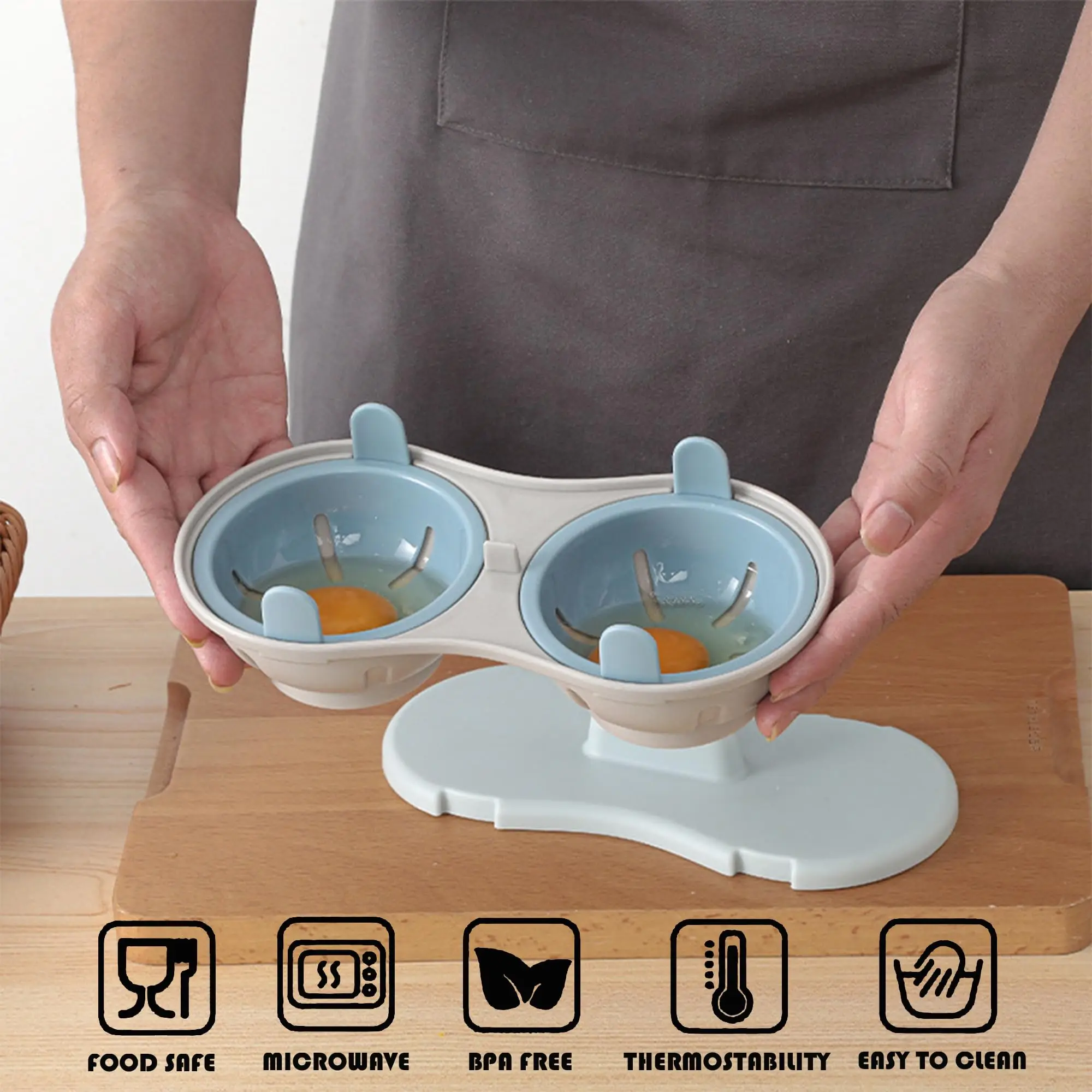 2-Cup Microwave Egg Poacher – Non-Stick Egg Cooker – Blue - Image 4