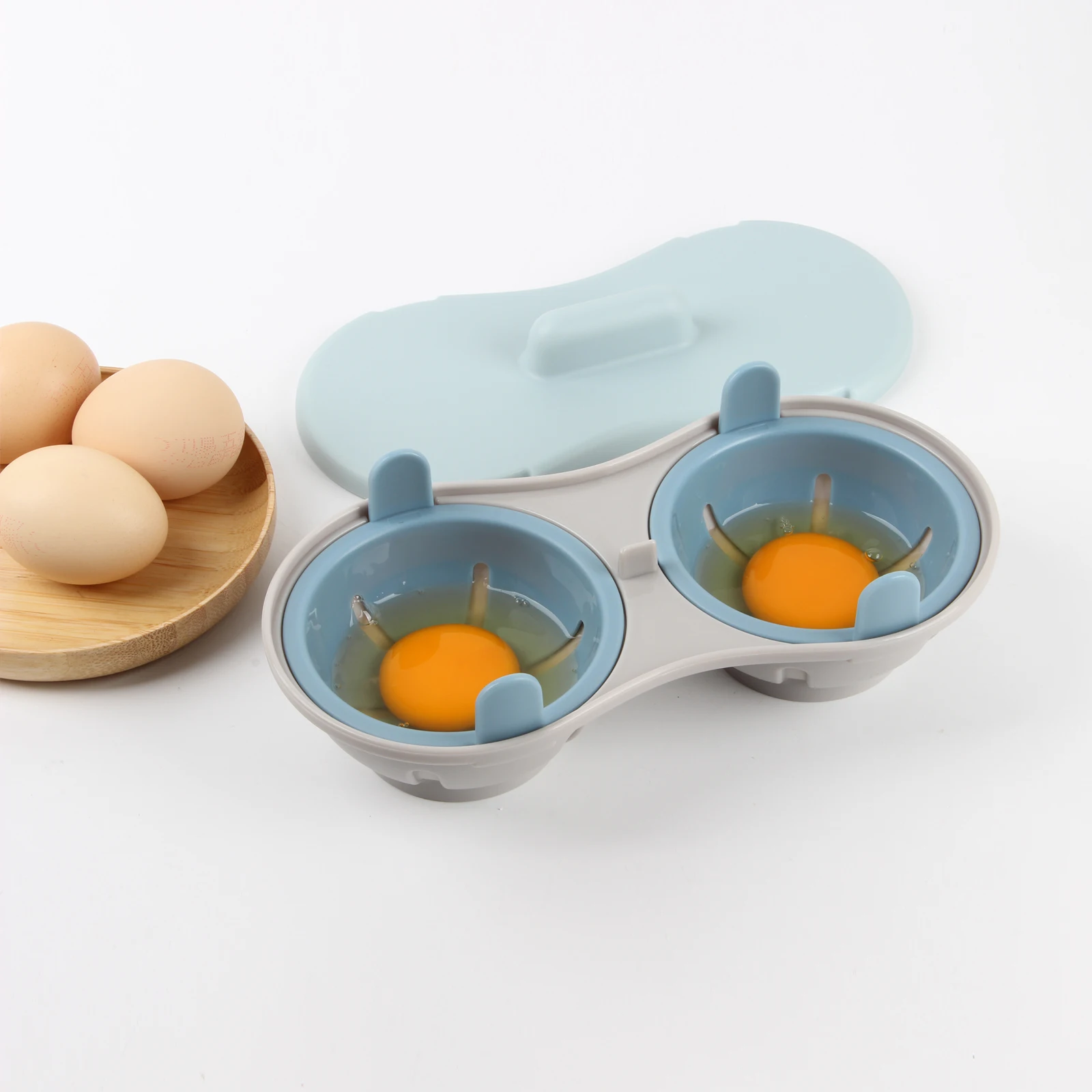 2-Cup Microwave Egg Poacher – Non-Stick Egg Cooker – Blue - Image 6