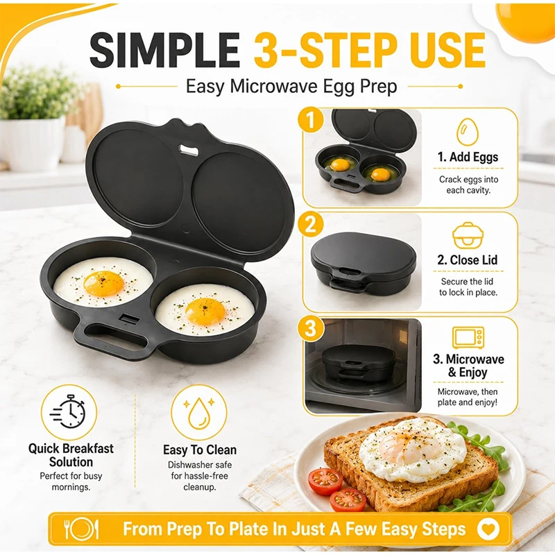 Microwave Egg Cooker with Lid & Handle – Dual-Slot Design - Image 3