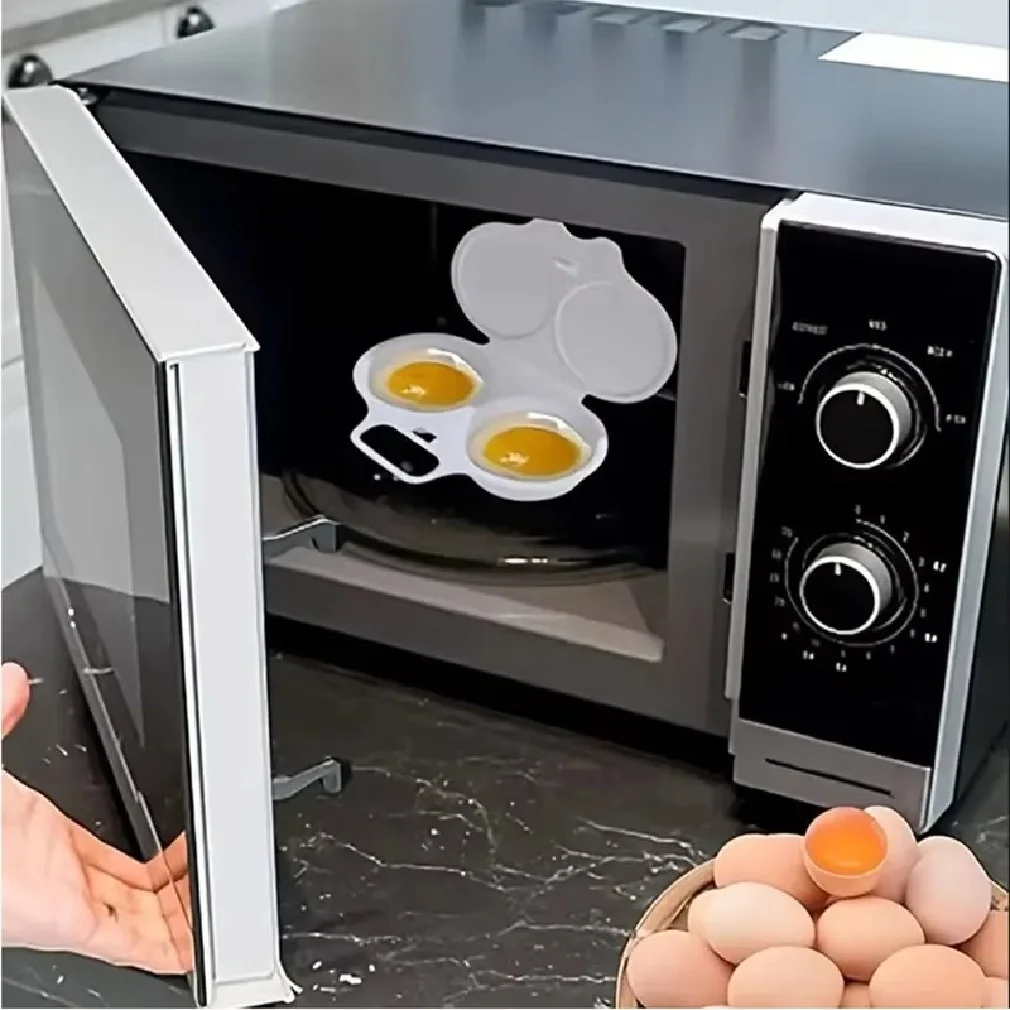 Microwave Egg Poacher – 2-Cavity Egg Steamer with Lid - Image 3
