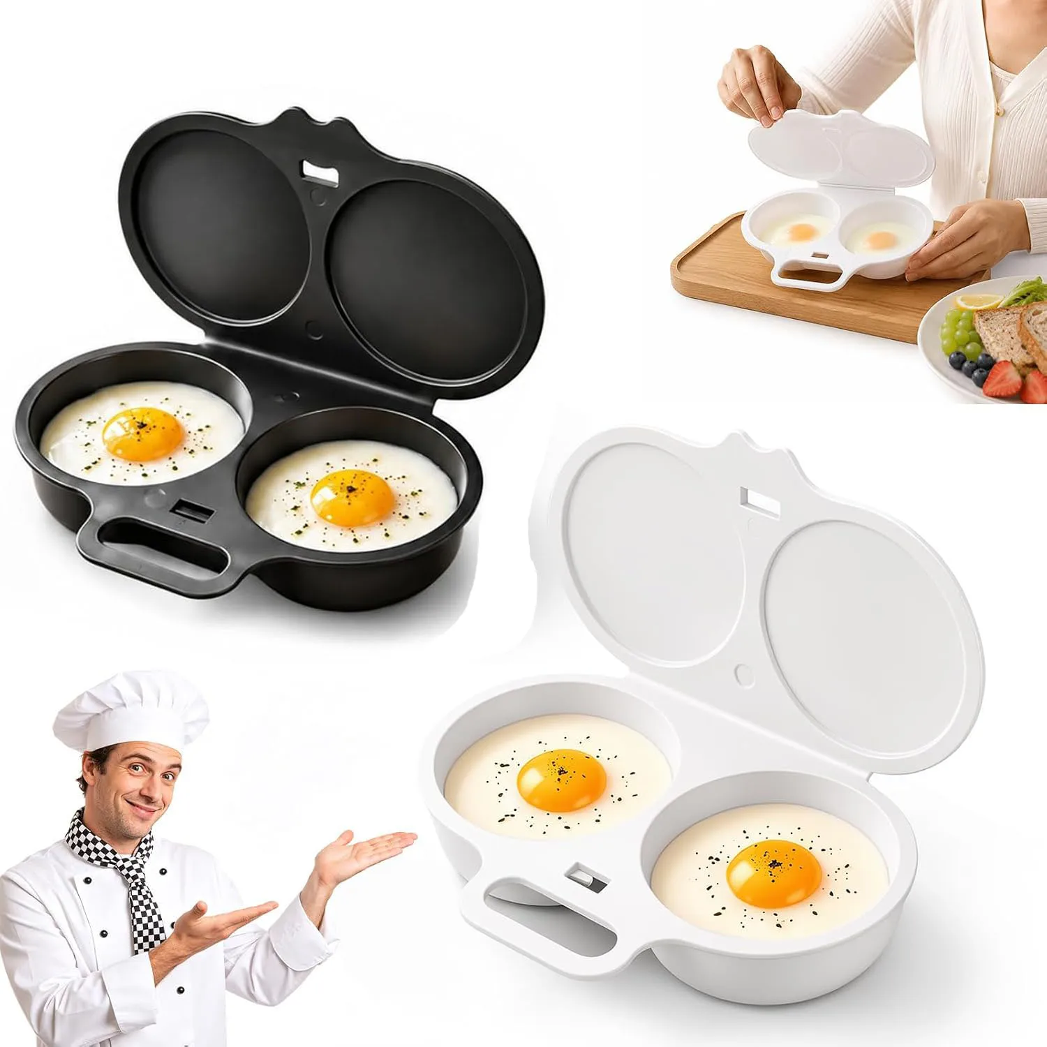 2-Piece Microwave Egg Poacher – 2-Egg Food-Grade Cooker