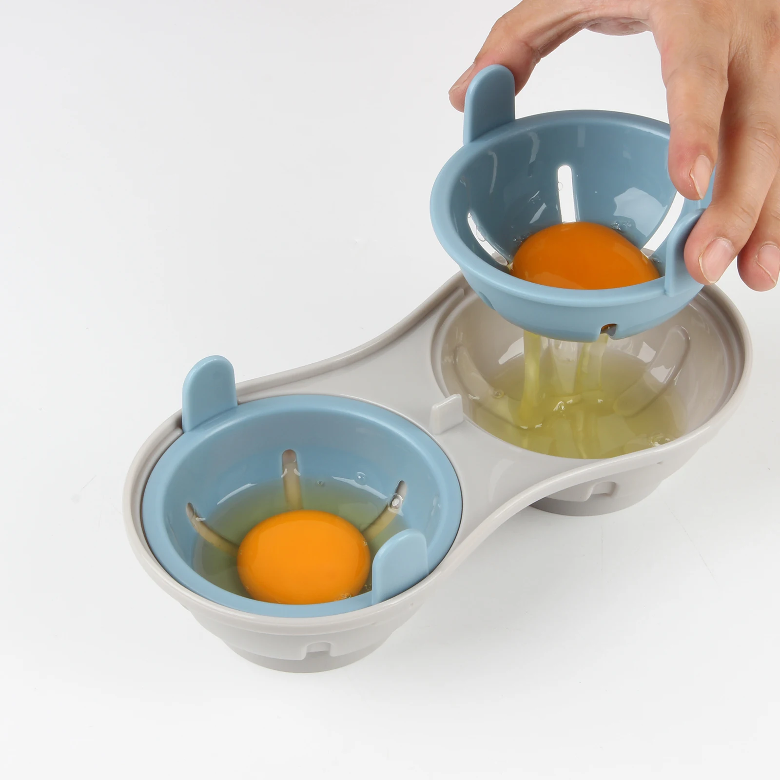 2-Cup Microwave Egg Poacher – Non-Stick Egg Cooker – Blue - Image 2