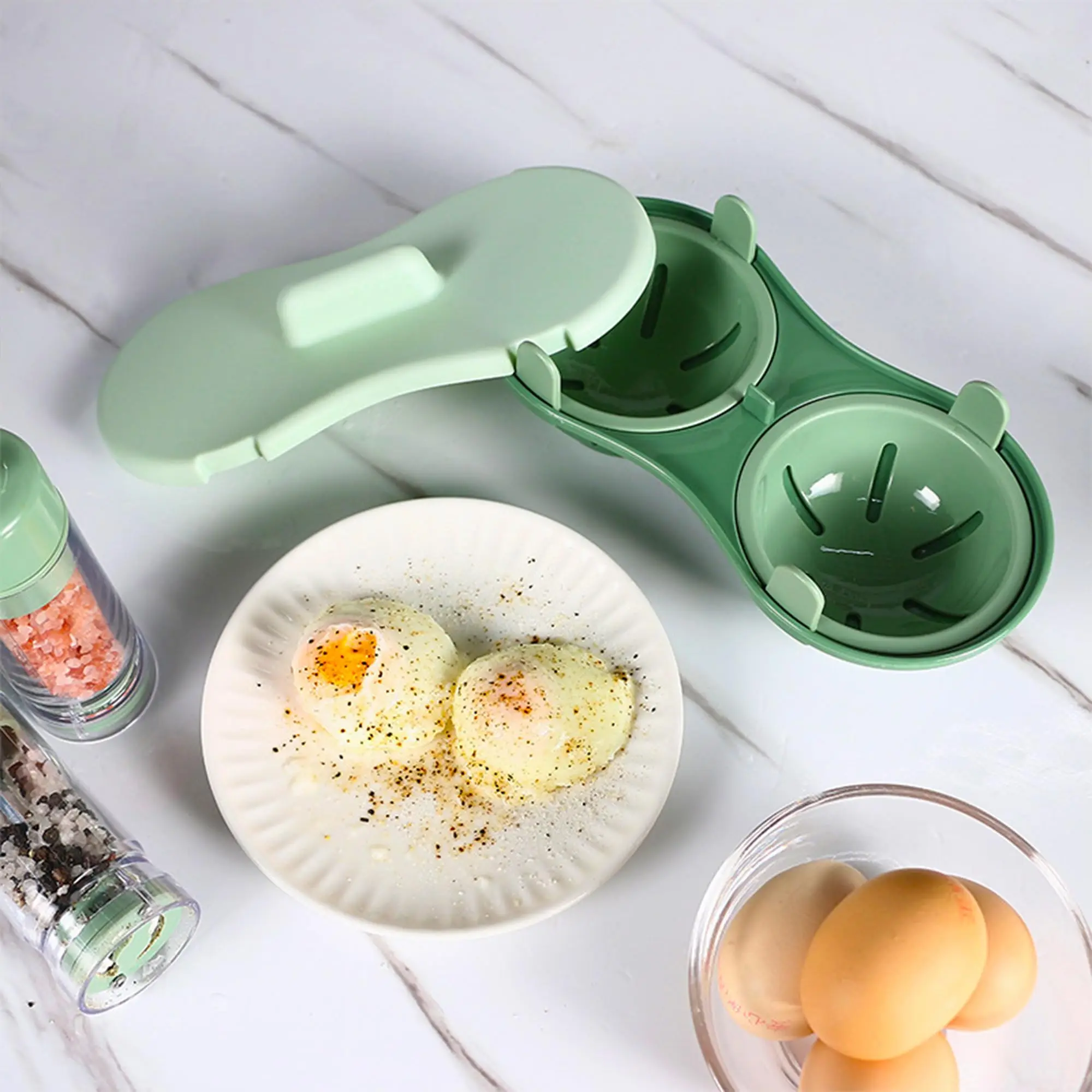 2-Cup Microwave Egg Poacher – Non-Stick Egg Cooker – Blue - Image 5